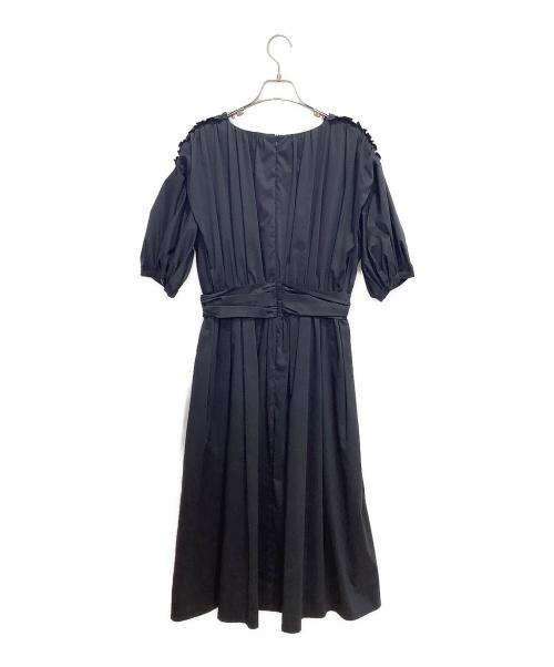 LANVIN en Bleu（ランバンオンブルー）LANVIN en Bleu (ランバンオンブルー) リネンブレンド パフスリーブ ギャザー ワンピース ネイビー サイズ:38の古着・服飾アイテム