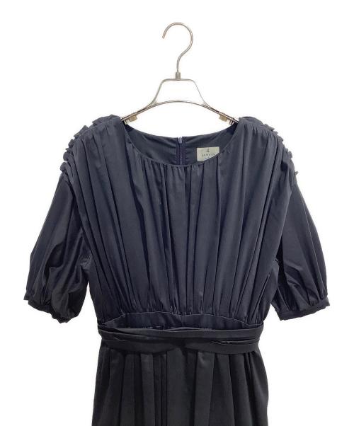 LANVIN en Bleu（ランバンオンブルー）LANVIN en Bleu (ランバンオンブルー) リネンブレンド パフスリーブ ギャザー ワンピース ネイビー サイズ:38の古着・服飾アイテム