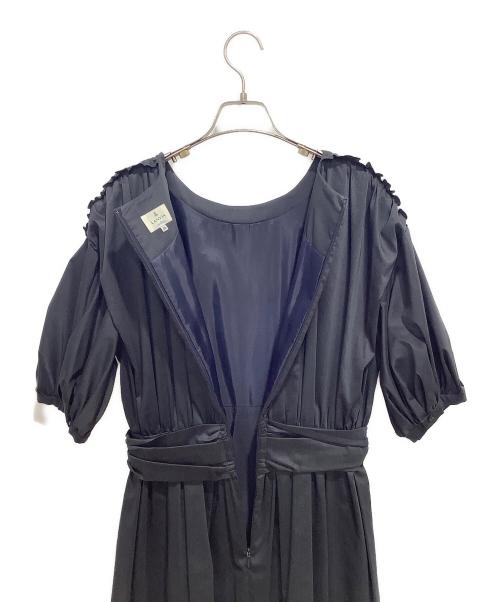 LANVIN en Bleu（ランバンオンブルー）LANVIN en Bleu (ランバンオンブルー) リネンブレンド パフスリーブ ギャザー ワンピース ネイビー サイズ:38の古着・服飾アイテム