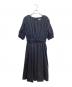 LANVIN en Bleu（ランバンオンブルー）の古着「リネンブレンド パフスリーブ ギャザー ワンピース」｜ネイビー