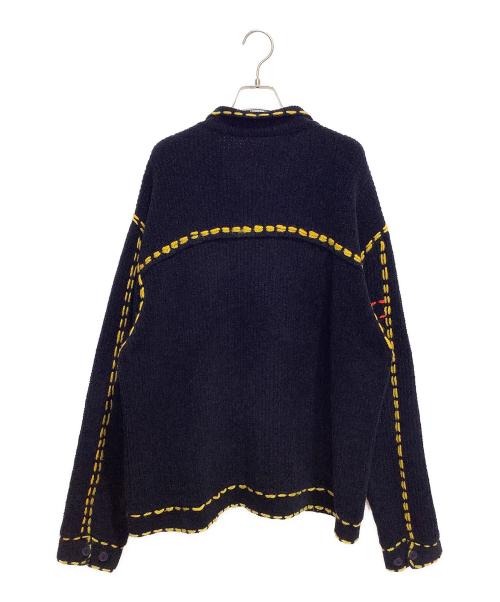 PHINGERIN（フィンガリン）PHINGERIN (フィンガリン) 厚手カーディガン ネイビー×イエロー サイズ:Lの古着・服飾アイテム