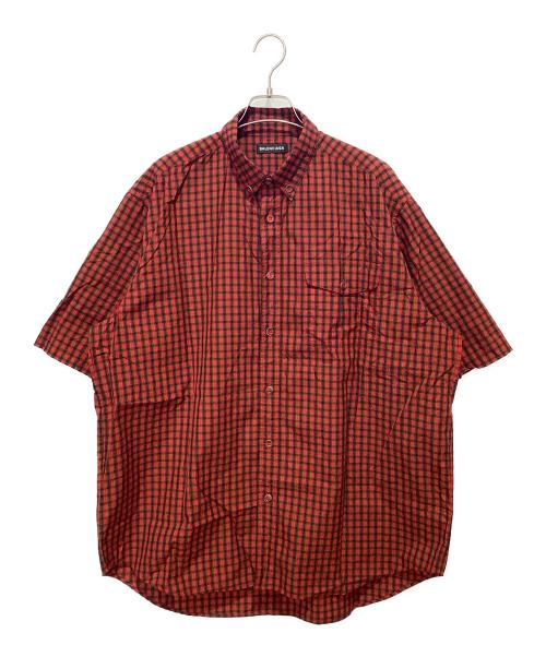 BALENCIAGA（バレンシアガ）BALENCIAGA (バレンシアガ) チェック ボタンダウン 半袖シャツ レッド サイズ:38の古着・服飾アイテム