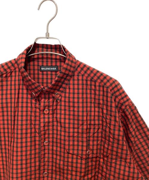 BALENCIAGA（バレンシアガ）BALENCIAGA (バレンシアガ) チェック ボタンダウン 半袖シャツ レッド サイズ:38の古着・服飾アイテム