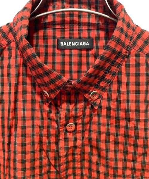 BALENCIAGA（バレンシアガ）BALENCIAGA (バレンシアガ) チェック ボタンダウン 半袖シャツ レッド サイズ:38の古着・服飾アイテム