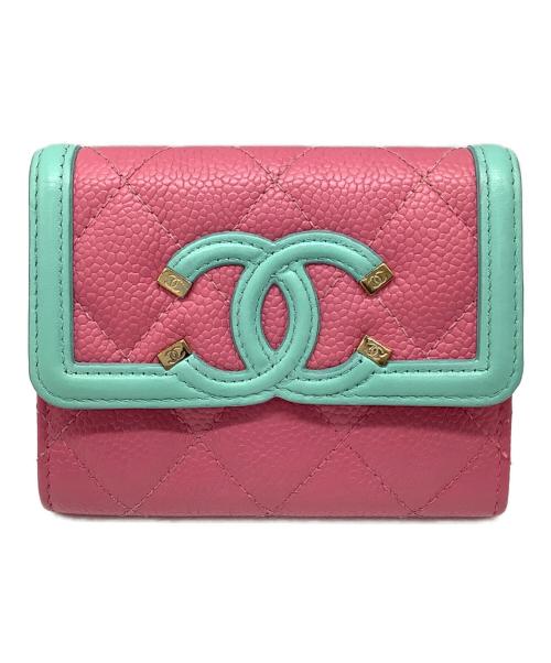 CHANEL（シャネル）CHANEL (シャネル) 2つ折り財布 ピンク×ブルーの古着・服飾アイテム