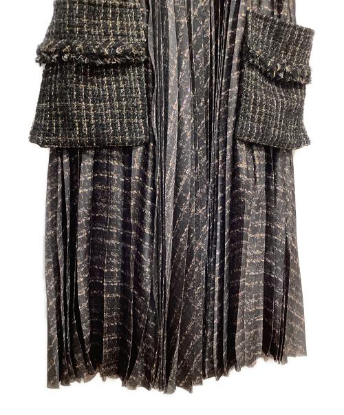 sacai（サカイ）sacai (サカイ) ツイード 切替 プリーツ ラップスカート ブラック サイズ:3の古着・服飾アイテム