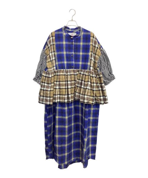 Vivienne Westwood RED LABEL（ヴィヴィアンウエストウッドレッドレーベル）Vivienne Westwood RED LABEL (ヴィヴィアンウエストウッドレッドレーベル) 半袖ワンピース ブラウン×ブルー サイズ:00の古着・服飾アイテム