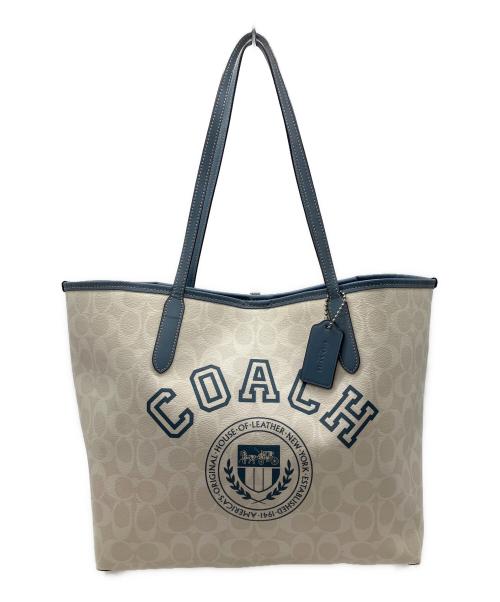 COACH（コーチ）COACH (コーチ) シグネチャー カレッジロゴ トートバッグ スカイブルーの古着・服飾アイテム