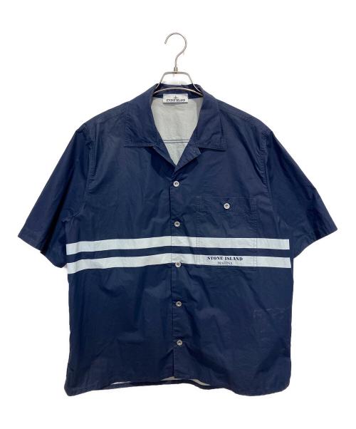 STONE ISLAND（ストーンアイランド）STONE ISLAND (ストーンアイランド) Stripe-Detail Marina Cotton Overshirt ブルー サイズ:Lの古着・服飾アイテム