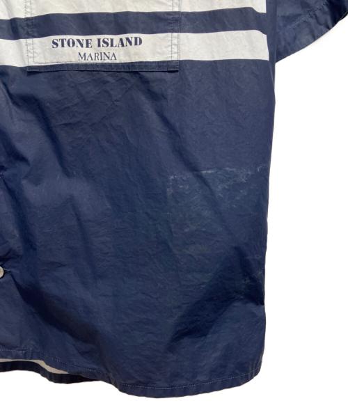 STONE ISLAND（ストーンアイランド）STONE ISLAND (ストーンアイランド) Stripe-Detail Marina Cotton Overshirt ブルー サイズ:Lの古着・服飾アイテム