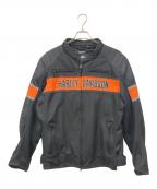 HARLEY-DAVIDSONハーレーダビッドソン）の古着「バイカージャケット」｜ブラック×オレンジ
