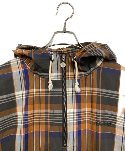 KEBOZ（ケボズ）KEBOZ (ケボズ) CHECK HALF ZIP-UP HOODED SHIRT ブラウン サイズ:Mの古着・服飾アイテム