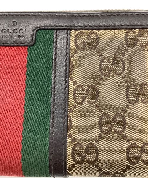GUCCI（グッチ）GUCCI (グッチ) ラウンドファスナー長財布 ベージュ×ブラウンの古着・服飾アイテム