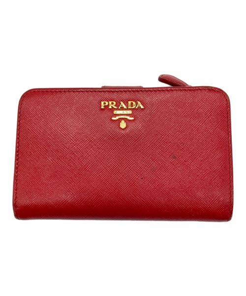 PRADA（プラダ）PRADA (プラダ) 2つ折り財布 レッド×ゴールドの古着・服飾アイテム