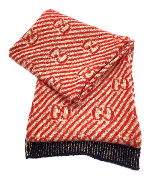 GUCCI（グッチ）GUCCI (グッチ) マフラー レッド×ゴールドカラーの古着・服飾アイテム