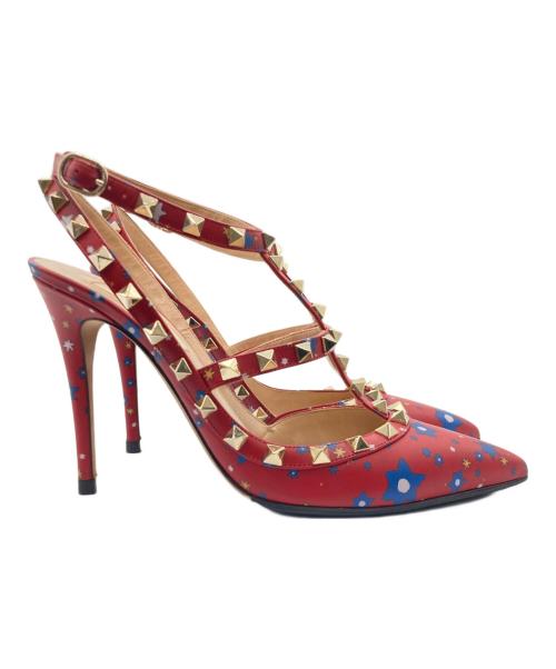 VALENTINO GARAVANI（ヴァレンティノ・ガラヴァーニ）VALENTINO GARAVANI (ヴァレンティノ・ガラヴァーニ) ロックスタッズパンプス レッド×ブルー サイズ:24.5cmの古着・服飾アイテム