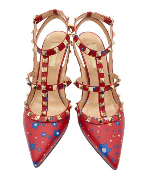 VALENTINO GARAVANI（ヴァレンティノ・ガラヴァーニ）VALENTINO GARAVANI (ヴァレンティノ・ガラヴァーニ) ロックスタッズパンプス レッド×ブルー サイズ:24.5cmの古着・服飾アイテム
