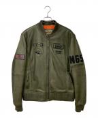 Warson Motorsワーソンモータース）の古着「レザーブルゾン」｜カーキ×ブラック