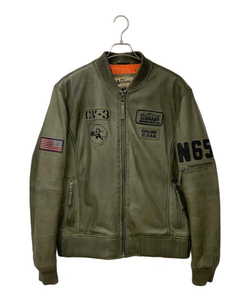 Warson Motors（ワーソンモータース）Warson Motors (ワーソンモータース) レザーブルゾン カーキ×ブラック サイズ:XLサイズの古着・服飾アイテム