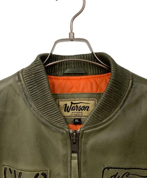 Warson Motors（ワーソンモータース）Warson Motors (ワーソンモータース) レザーブルゾン カーキ×ブラック サイズ:XLサイズの古着・服飾アイテム