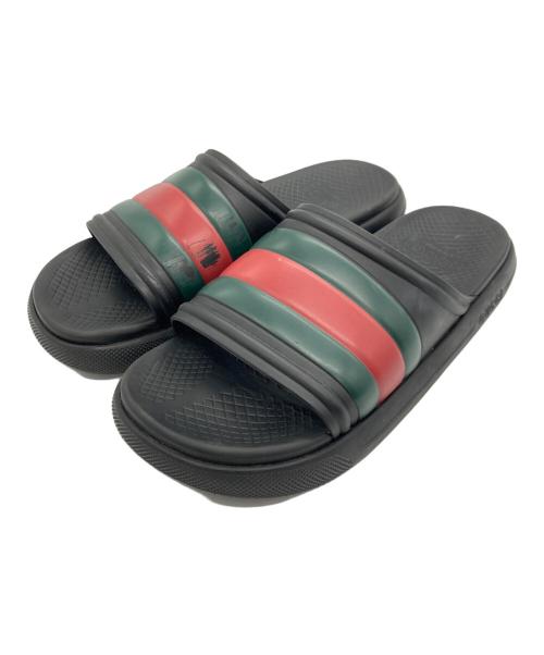 GUCCI（グッチ）GUCCI (グッチ) ウェブ ストライプ スライドサンダル ブラック×グリーン サイズ:8の古着・服飾アイテム