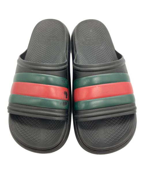 GUCCI（グッチ）GUCCI (グッチ) ウェブ ストライプ スライドサンダル ブラック×グリーン サイズ:8の古着・服飾アイテム