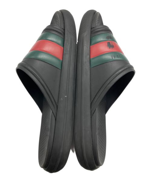 GUCCI（グッチ）GUCCI (グッチ) ウェブ ストライプ スライドサンダル ブラック×グリーン サイズ:8の古着・服飾アイテム