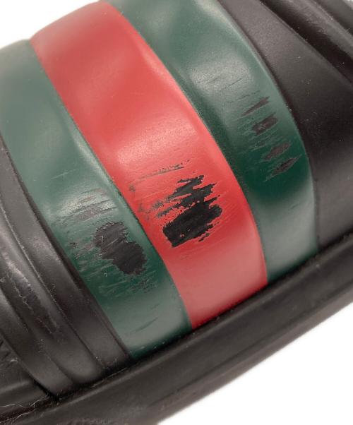 GUCCI（グッチ）GUCCI (グッチ) ウェブ ストライプ スライドサンダル ブラック×グリーン サイズ:8の古着・服飾アイテム