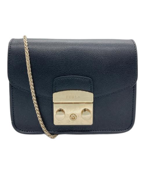FURLA（フルラ）FURLA (フルラ) チェーンショルダーバッグ ブラック×ゴールドの古着・服飾アイテム