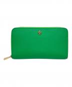 TORY BURCHトリーバーチ）の古着「ラウンドファスナー長財布」｜グリーン×ゴールド