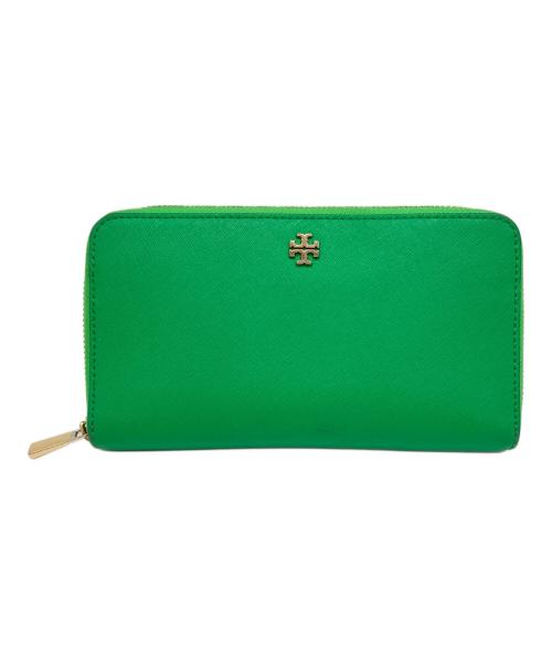 TORY BURCH（トリーバーチ）TORY BURCH (トリーバーチ) ラウンドファスナー長財布 グリーン×ゴールドの古着・服飾アイテム