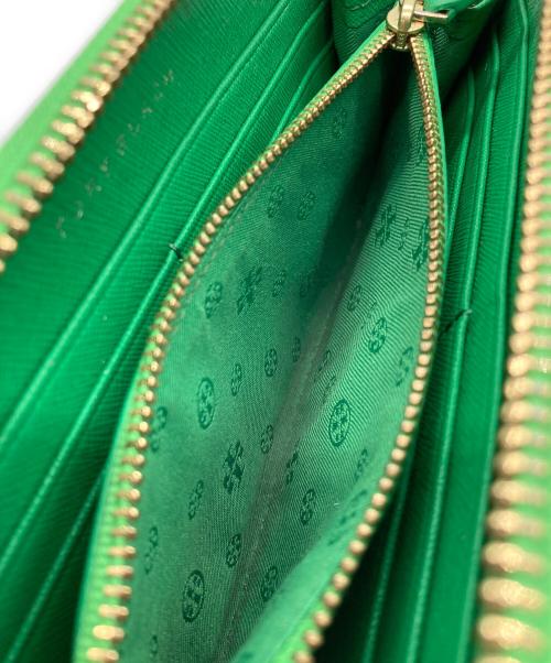 TORY BURCH（トリーバーチ）TORY BURCH (トリーバーチ) ラウンドファスナー長財布 グリーン×ゴールドの古着・服飾アイテム