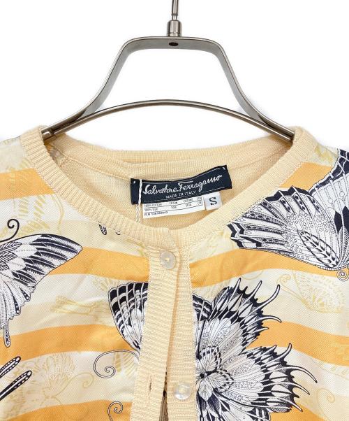 Salvatore Ferragamo（サルヴァトーレ フェラガモ）Salvatore Ferragamo (サルヴァトーレ フェラガモ) シルクカーディガン オレンジ×ホワイト サイズ:S 未使用品の古着・服飾アイテム