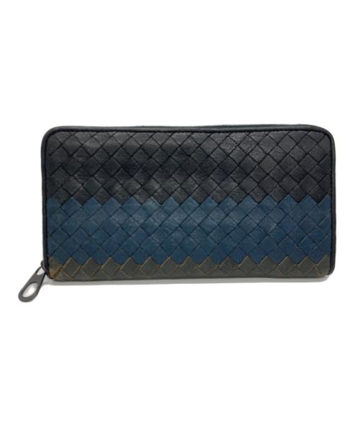 BOTTEGA VENETA（ボッテガベネタ）BOTTEGA VENETA (ボッテガベネタ) ラウンドファスナー長財布 ネイビー×ブラックの古着・服飾アイテム