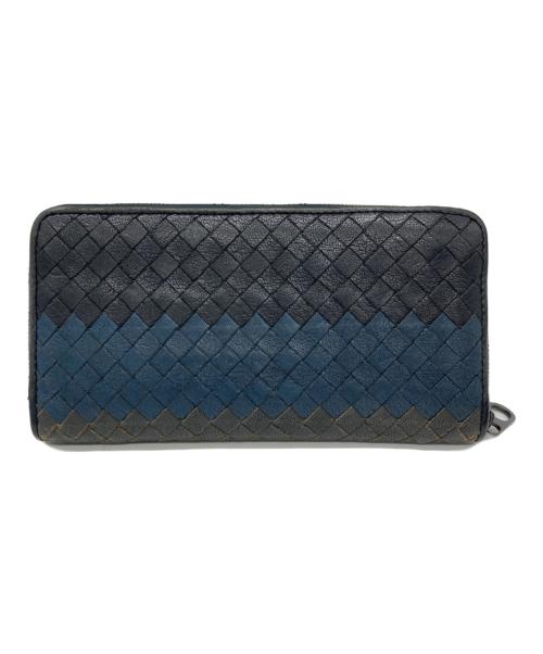 BOTTEGA VENETA（ボッテガベネタ）BOTTEGA VENETA (ボッテガベネタ) ラウンドファスナー長財布 ネイビー×ブラックの古着・服飾アイテム