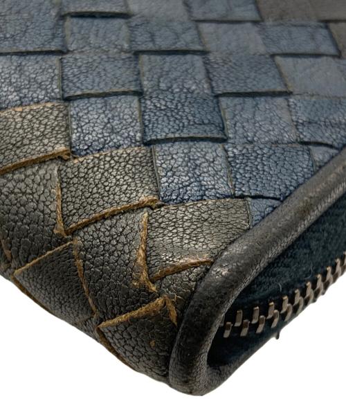 BOTTEGA VENETA（ボッテガベネタ）BOTTEGA VENETA (ボッテガベネタ) ラウンドファスナー長財布 ネイビー×ブラックの古着・服飾アイテム
