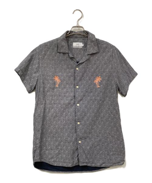 WAX(BEMAS)（ワックス）WAX(BEMAS) (ワックス) 半袖シャツ ネイビー×グレー サイズ:SIZE Sの古着・服飾アイテム