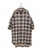 tumuguツムグ）の古着「長袖ワンピース」｜ベージュ×ネイビー