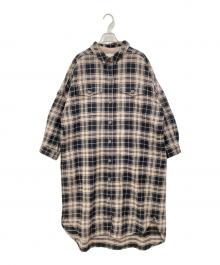 tumugu（ツムグ）の古着「長袖ワンピース」｜ベージュ×ネイビー