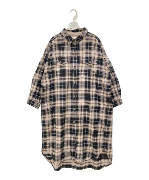 tumugu（ツムグ）tumugu (ツムグ) 長袖ワンピース ベージュ×ネイビー サイズ:Freeの古着・服飾アイテム