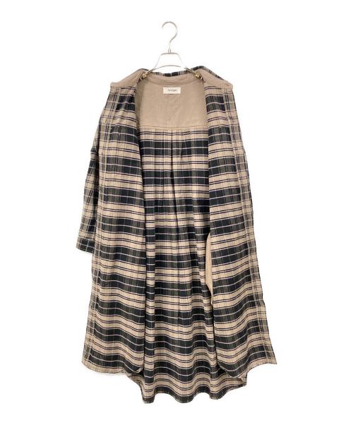 tumugu（ツムグ）tumugu (ツムグ) 長袖ワンピース ベージュ×ネイビー サイズ:Freeの古着・服飾アイテム