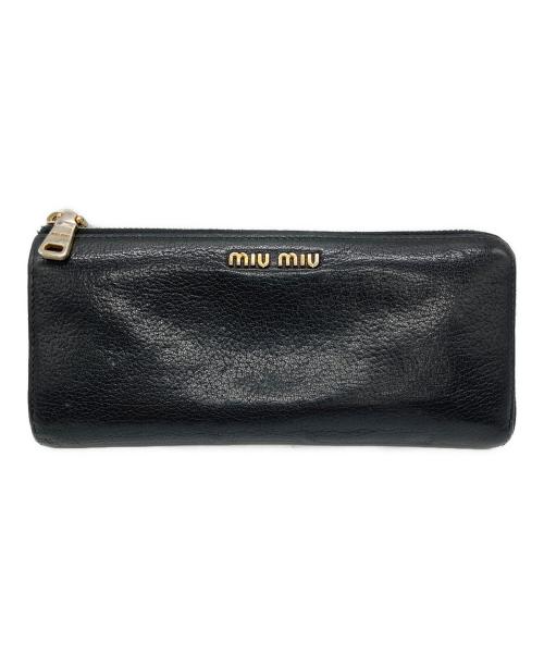 MIU MIU（ミュウミュウ）MIU MIU (ミュウミュウ) L字ファスナー長財布 ブラック×ゴールドの古着・服飾アイテム