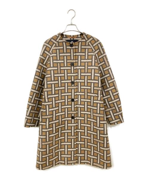 Aquascutum（アクアスキュータム）Aquascutum (アクアスキュータム) ノーウールカラーコート ブラウン×ホワイト サイズ:８の古着・服飾アイテム