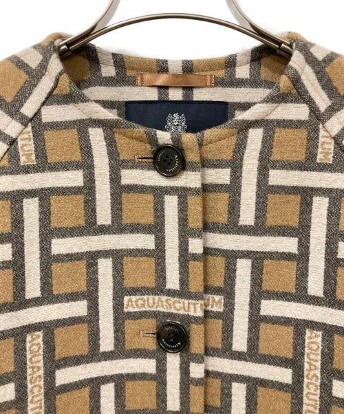 Aquascutum（アクアスキュータム）Aquascutum (アクアスキュータム) ノーウールカラーコート ブラウン×ホワイト サイズ:８の古着・服飾アイテム