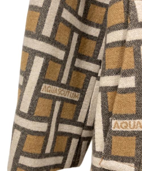 Aquascutum（アクアスキュータム）Aquascutum (アクアスキュータム) ノーウールカラーコート ブラウン×ホワイト サイズ:８の古着・服飾アイテム