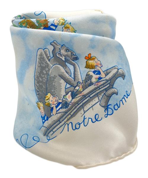 HERMES（エルメス）HERMES (エルメス) シルクスカーフ ホワイト×スカイブルーの古着・服飾アイテム