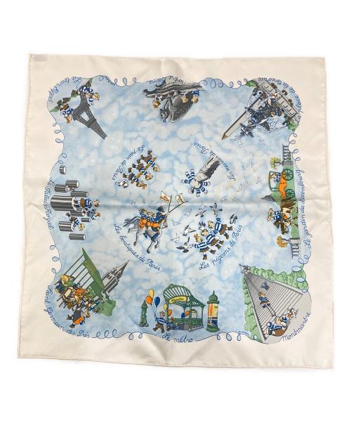 HERMES（エルメス）HERMES (エルメス) シルクスカーフ ホワイト×スカイブルーの古着・服飾アイテム