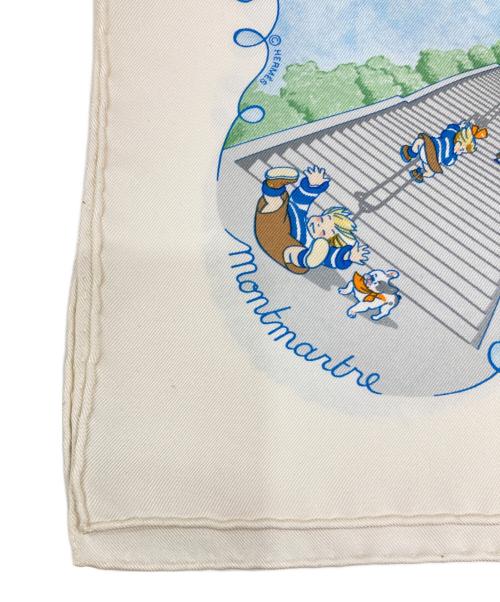 HERMES（エルメス）HERMES (エルメス) シルクスカーフ ホワイト×スカイブルーの古着・服飾アイテム