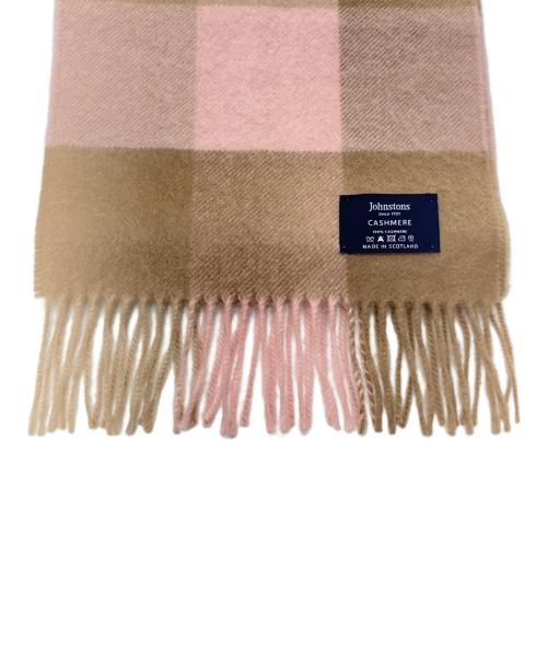 JOHNSTONS（ジョンストンズ）JOHNSTONS (ジョンストンズ) マフラー ピンク×ブラウンの古着・服飾アイテム