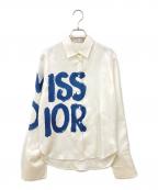 Christian Diorクリスチャン ディオール）の古着「Silk Twill with Miss Dior Graffiti Motif Blouse」｜ホワイト×ブルー